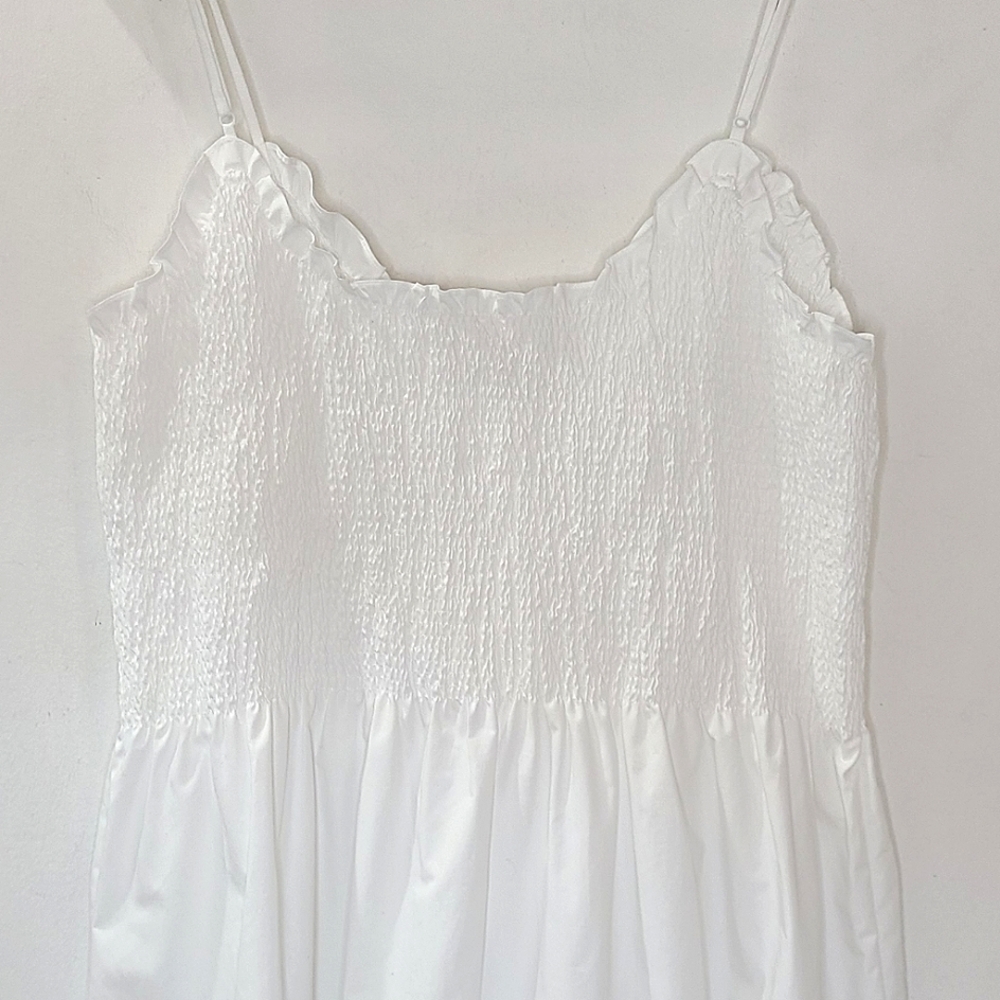 Alexander Wang White 100% Cotton Plunging Spaghetti Strap Sundress Sz L - Picture 7 of 13